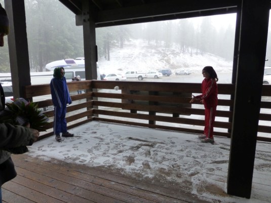 Christine's twins have a small snowball fight
