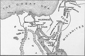 Probable Midian territories during Exodus era (New World Encyclopedia)