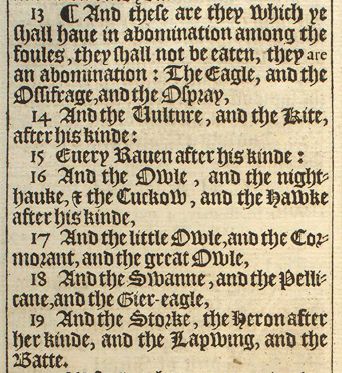 Leviticus 11:13-19 Original King James Version facsimile